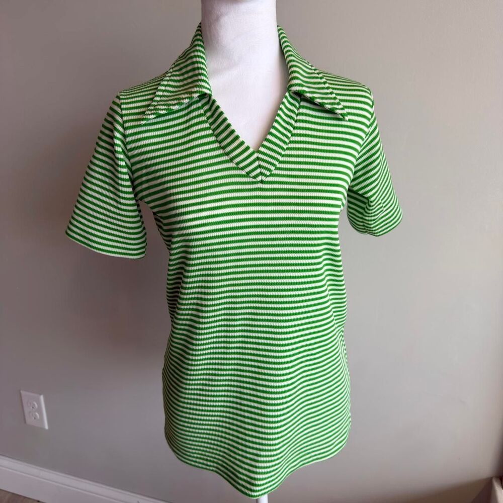 Nan Dorsey VTG Women's Medium Green & White Polo Cabana Stripes Preppy Sporty